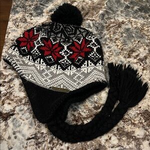 Cozy Black and Red Kids Knit Hat with Earflaps